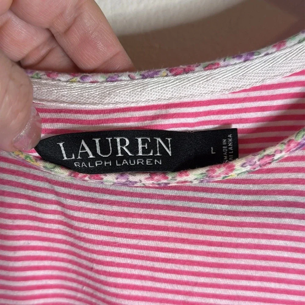 Ralph Lauren Striped Jersey Sleep Shirt Pink White Size Large